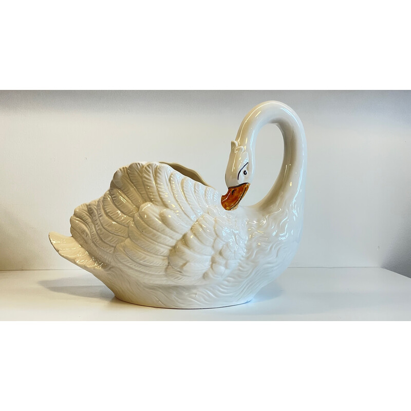 Vintage-Schwan Übertopf aus Keramik, Italien