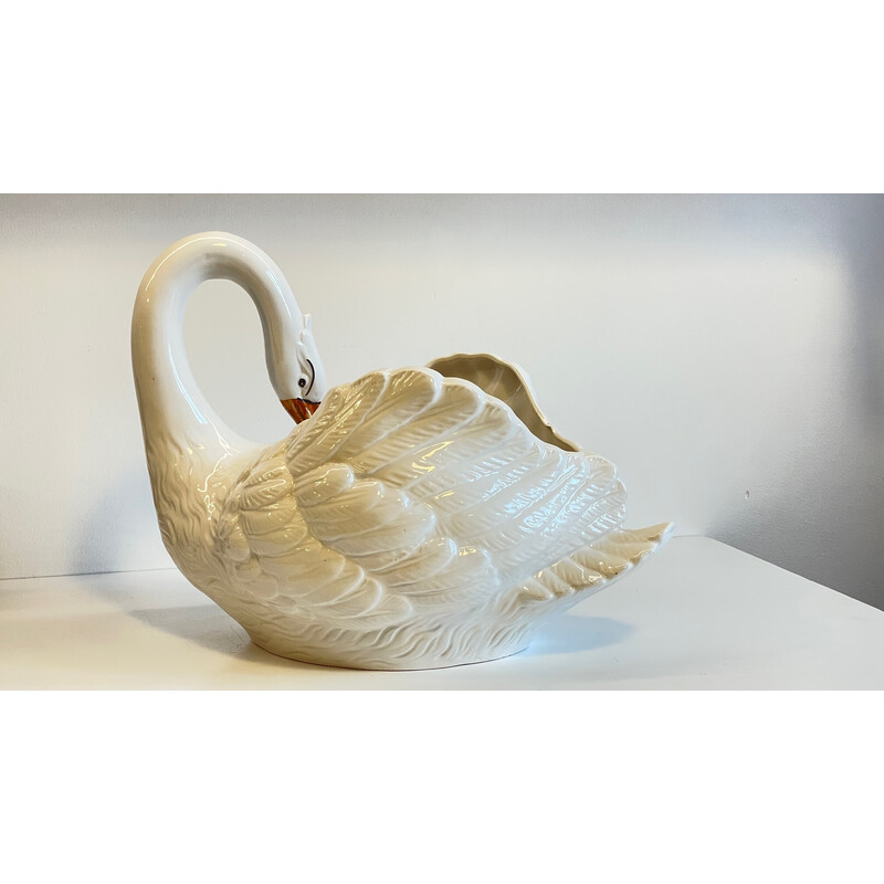 Maceta cisne vintage en cerámica, Italia