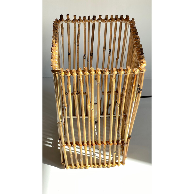 Vintage houten en rieten kubuslamp, 2000