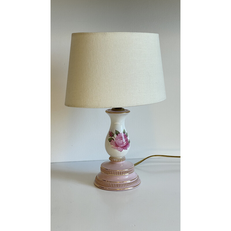 Lámpara rosa de porcelana vintage, Italia 1960