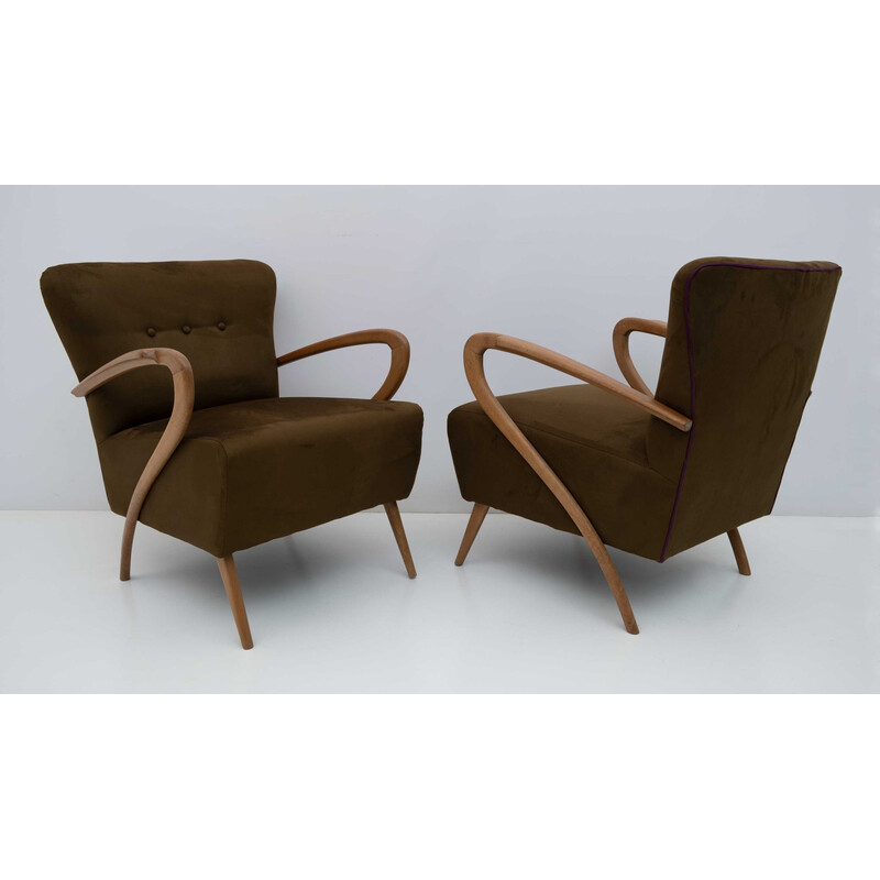Pair of mid-century Italian velvet armchairs by Guglielmo Ulrich, 1950s