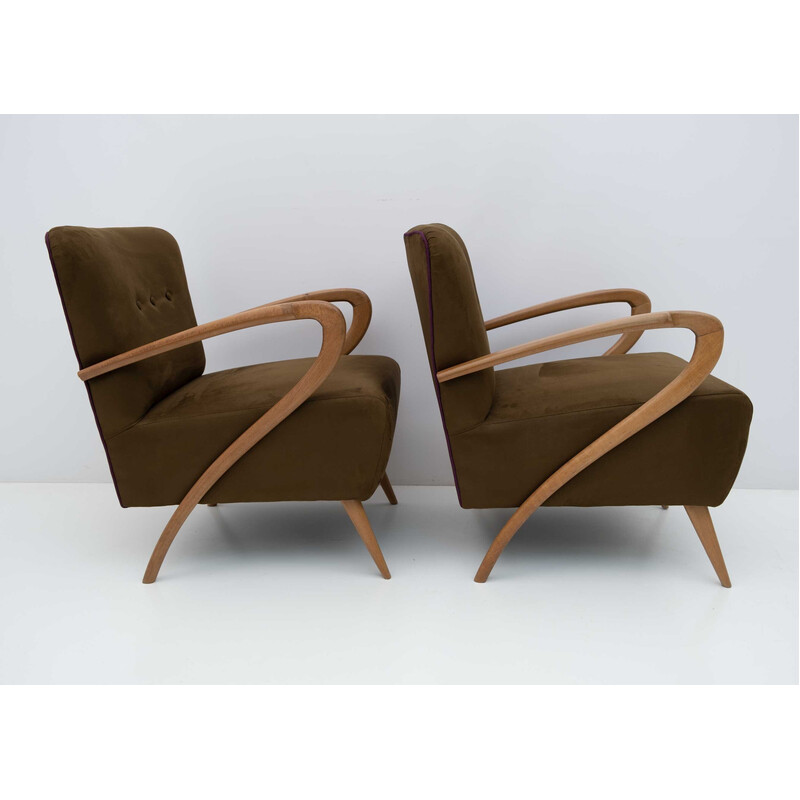 Paar midden-eeuwse Italiaanse fluwelen fauteuils van Guglielmo Ulrich, 1950