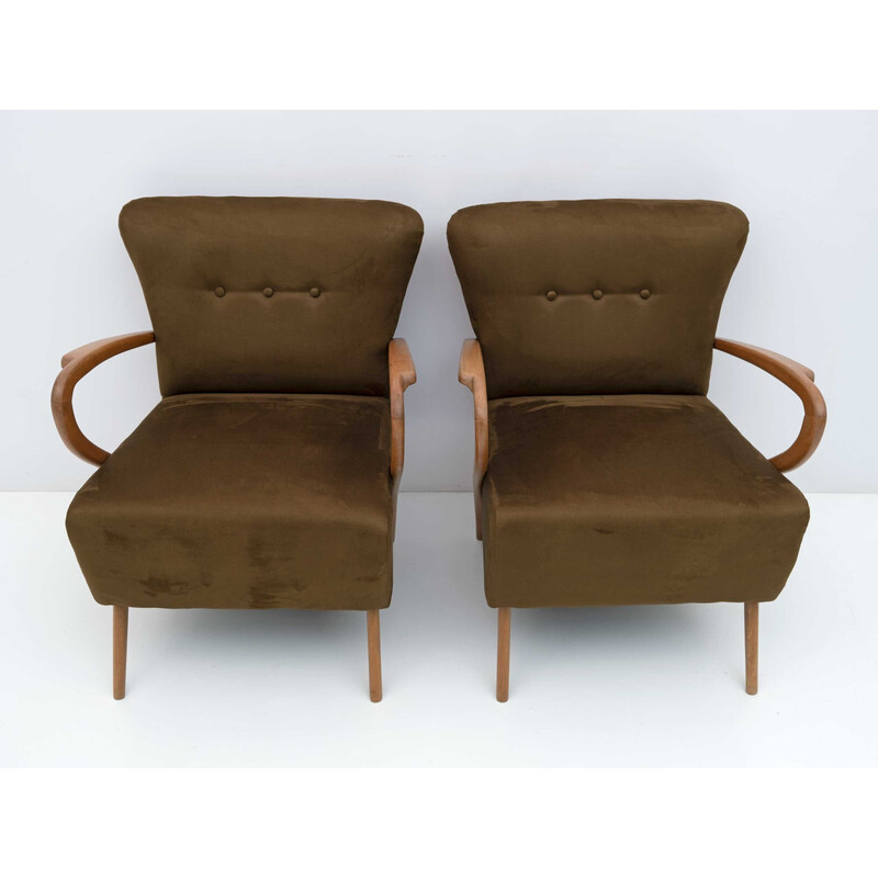 Paire de fauteuils vintage italiens en velours par Guglielmo Ulrich, 1950