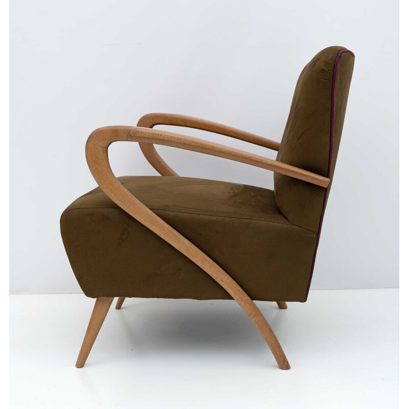 Paar midden-eeuwse Italiaanse fluwelen fauteuils van Guglielmo Ulrich, 1950