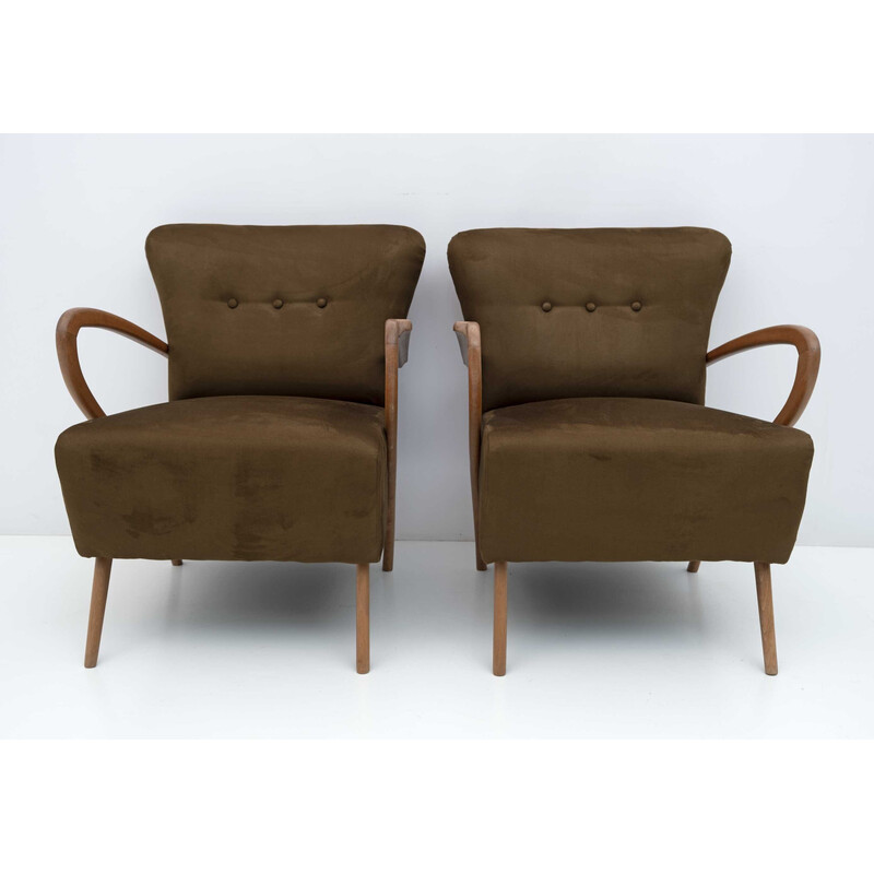 Pair of mid-century Italian velvet armchairs by Guglielmo Ulrich, 1950s