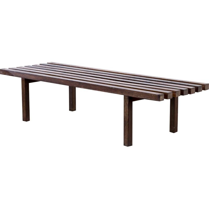 Wengé slatted bench, museum bench - 1960s