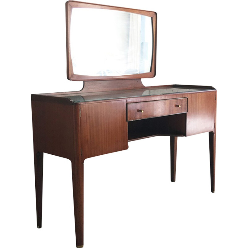 Heals mid century glass topped rosewood dressing table with brass detailing - 1960s