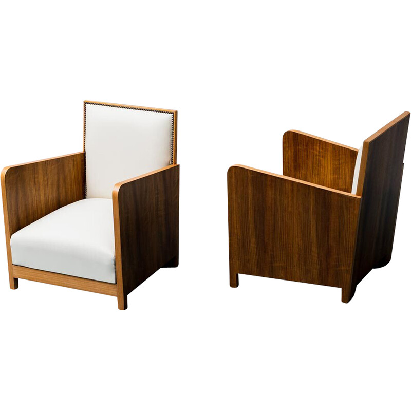 Paar Vintage-Sessel aus Holz und Leder, 1940