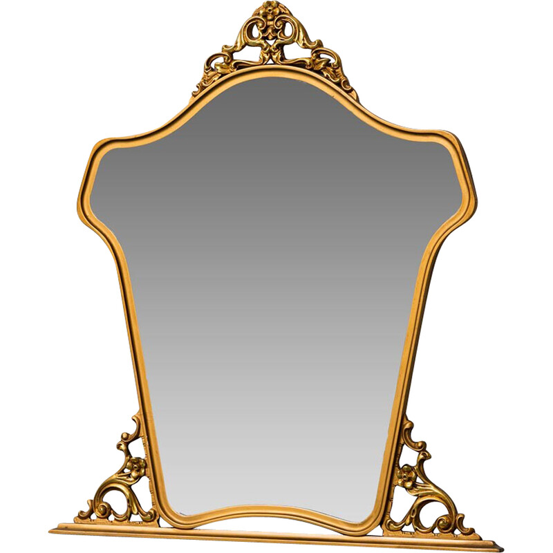 Vintage gilded wood frame wall mirror, 1950