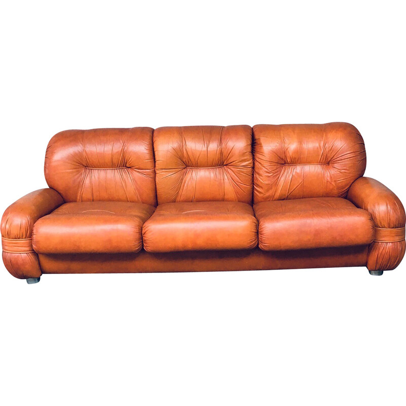 Mid century Italian leather 3 seat sofa, 1970s