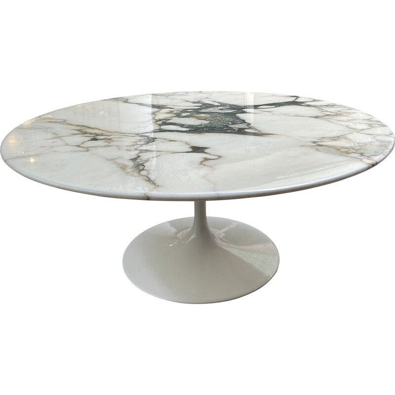 Tavolino circolare vintage con piano in marmo di Eero Saarinen per Knoll International