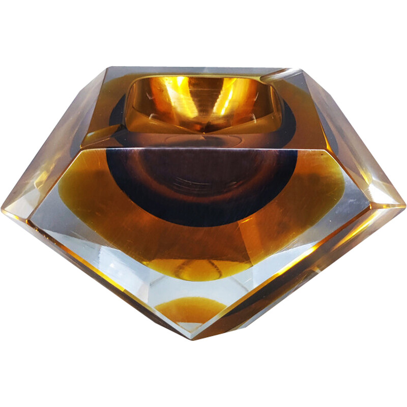 Vintage amber glass ashtray by Flavio Poli for Seguso, Italy 1960