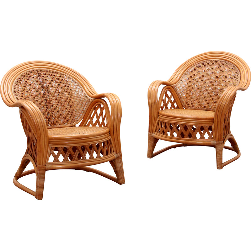 Pair of vintage bamboo armchairs, France 1960
