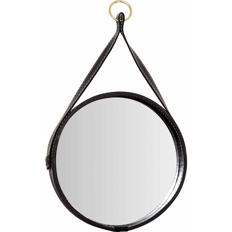 Vintage mirror with leather and strap, 1950