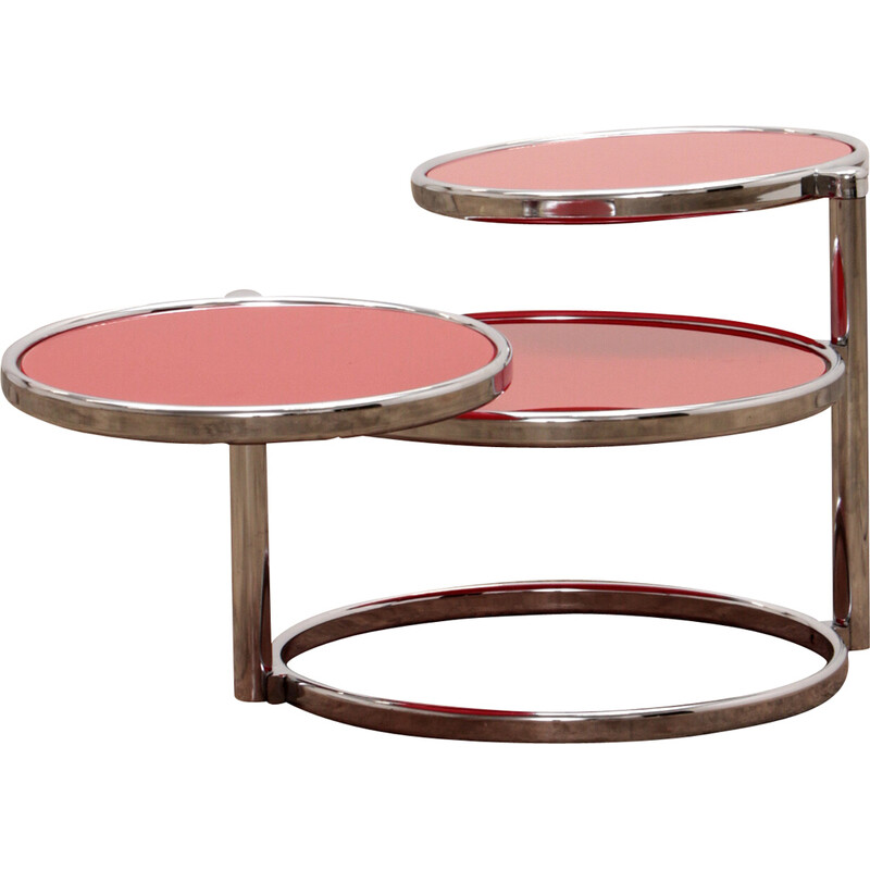 Vintage chrome coffee table with two rotating trays, France 1960