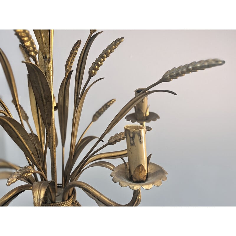 Vintage "ears of wheat" chandelier in gilded metal, 1970