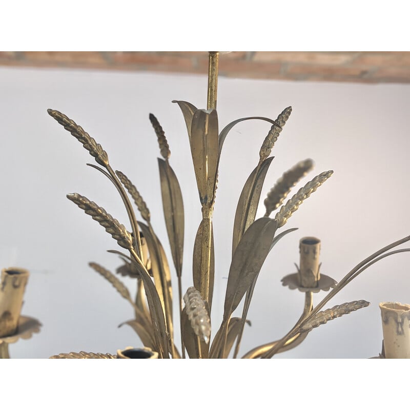 Vintage "ears of wheat" chandelier in gilded metal, 1970