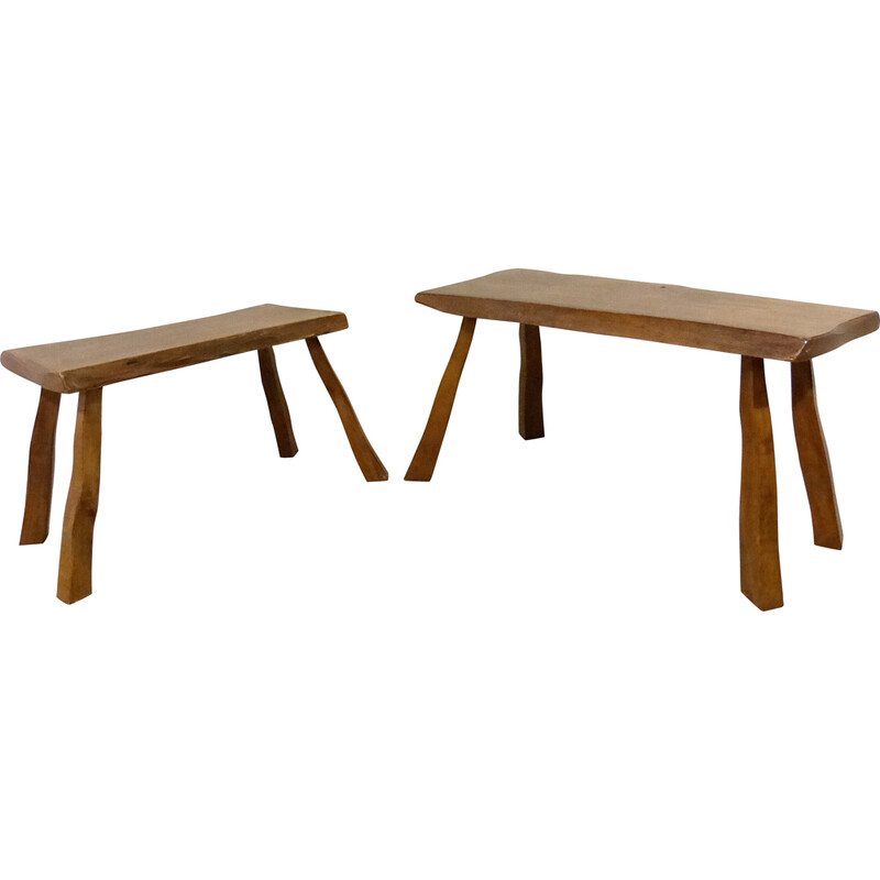 Pair of vintage brutalist side tables in wood, 1960