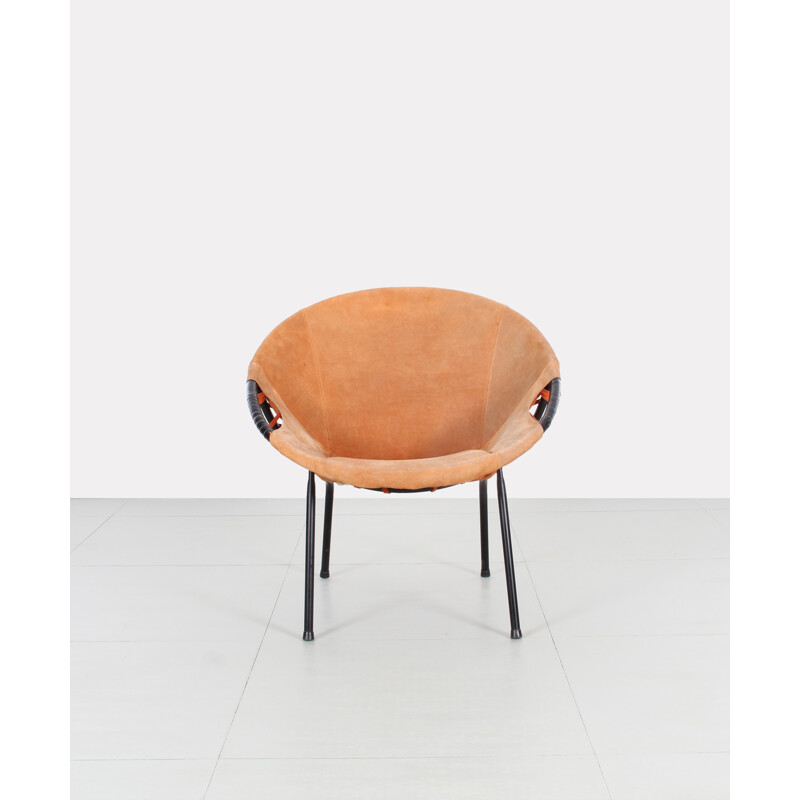 Paire de fauteuils orange en daim et en métal produite par Lusch Erzeugnis - 1960