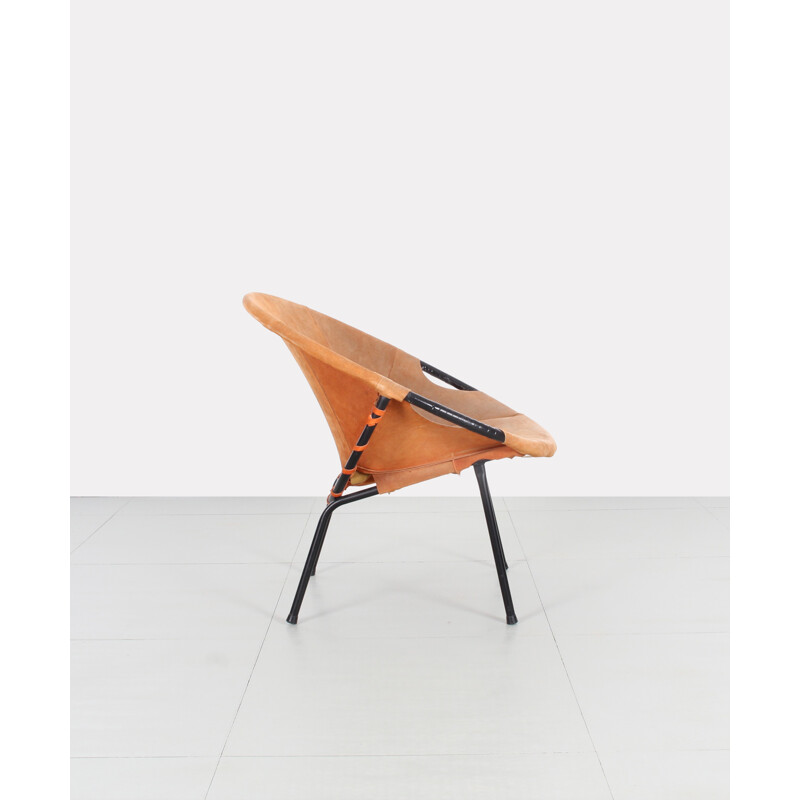 Paire de fauteuils orange en daim et en métal produite par Lusch Erzeugnis - 1960