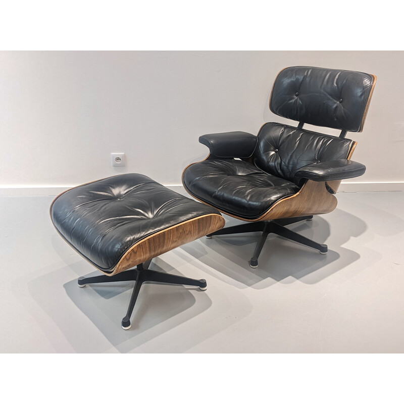 Vintage fauteuil en voetenbank van Eames voor Mobilier internationale, 1980