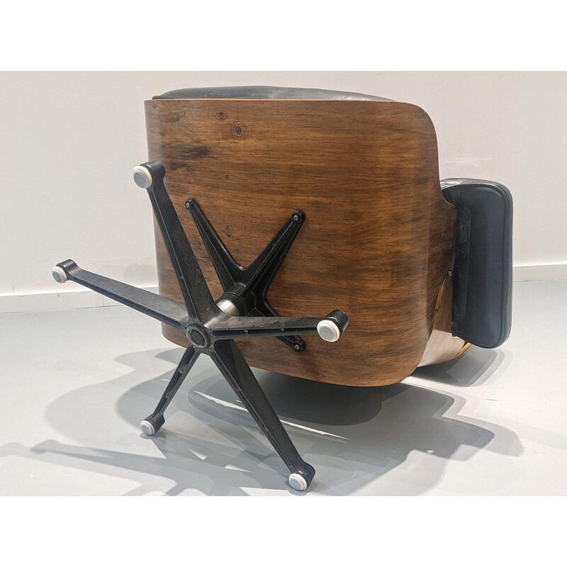 Vintage fauteuil en voetenbank van Eames voor Mobilier internationale, 1980