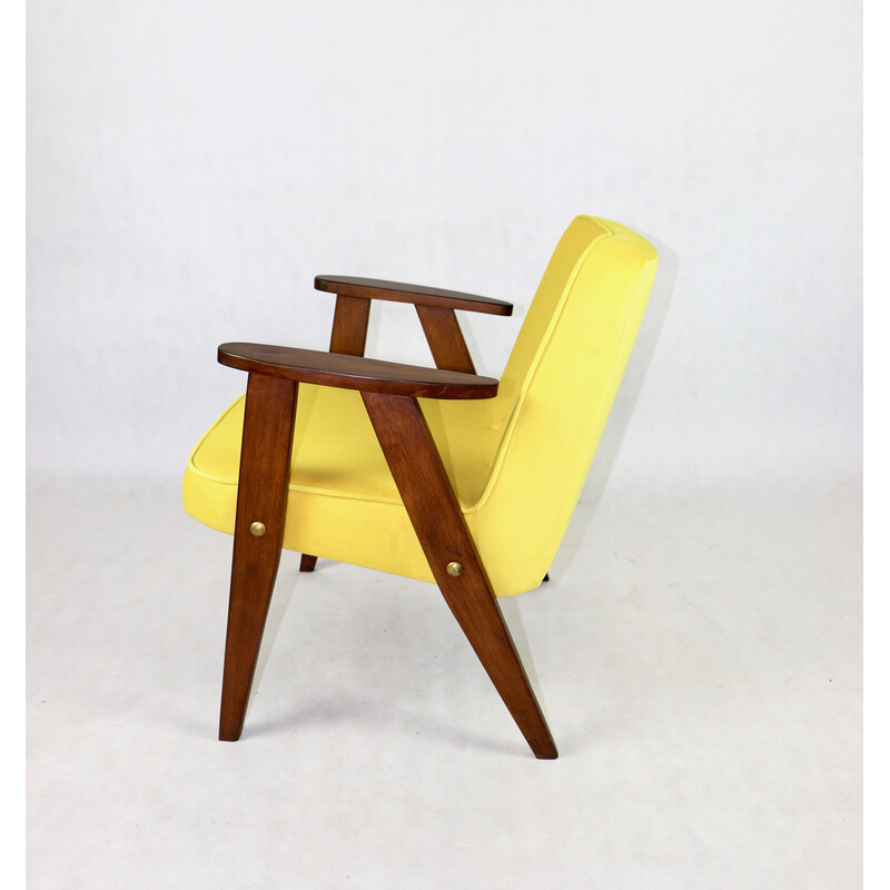 Vintage armchair in yellow velvet by Józef Chiefski, 1970