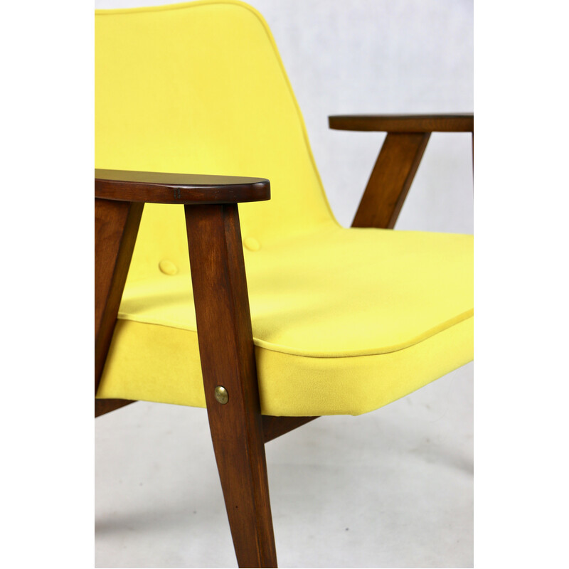 Vintage armchair in yellow velvet by Józef Chiefski, 1970