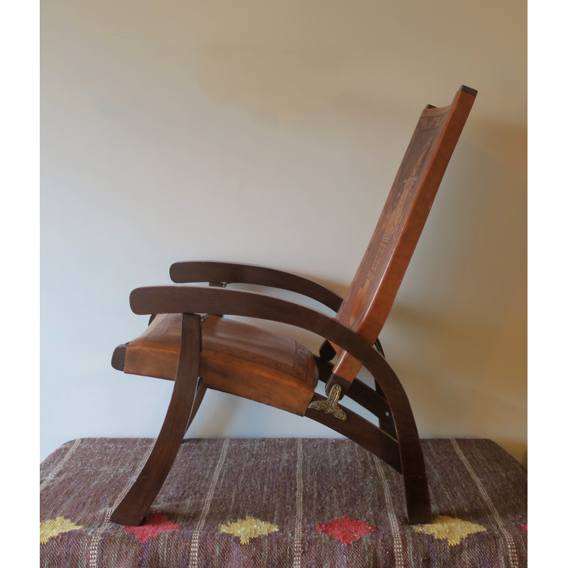 Vintage teak and canvas leather folding armchair by Angel I. Pazmino for Muebles De Estilo, 1970