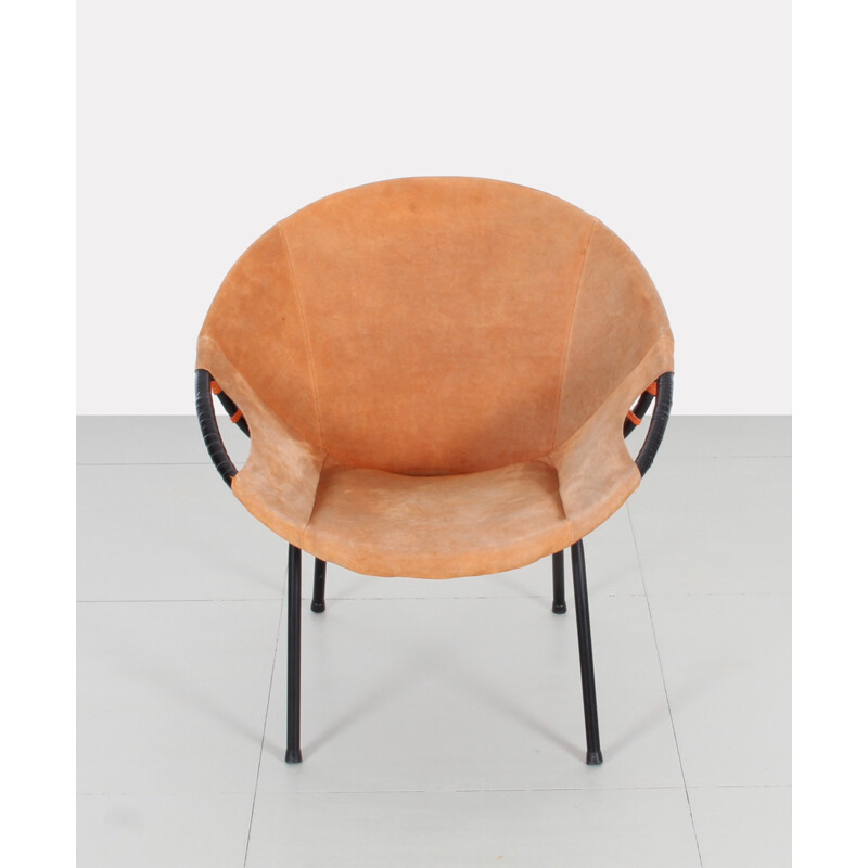 Paire de fauteuils orange en daim et en métal produite par Lusch Erzeugnis - 1960