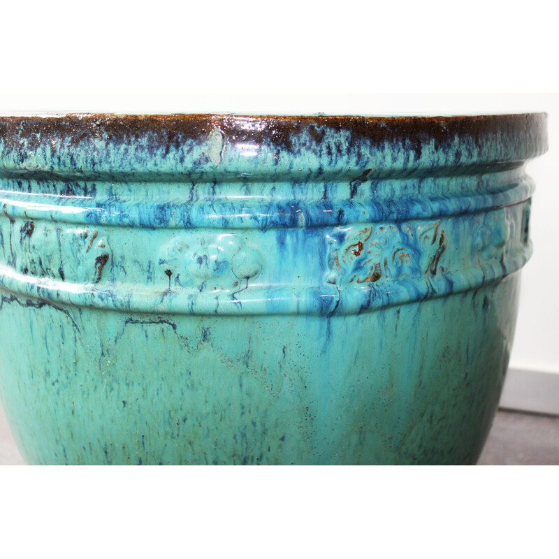 Vintage handmade glazed terracotta planter