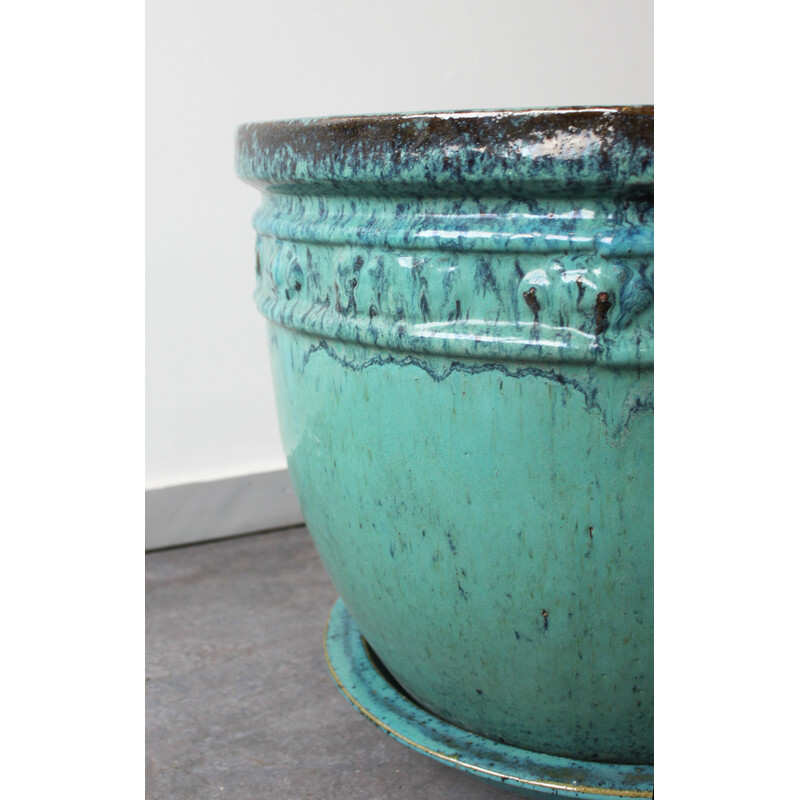 Vintage handmade glazed terracotta planter