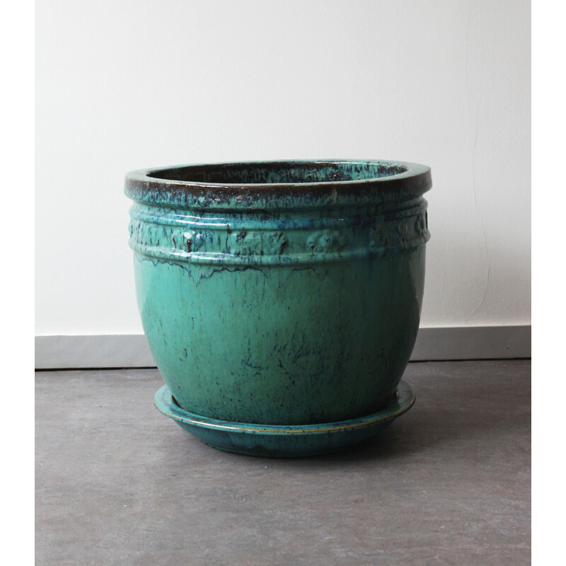 Vintage handmade glazed terracotta planter