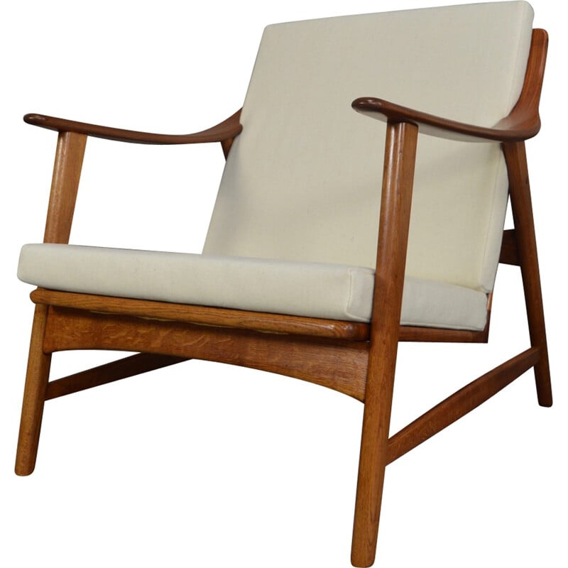 Pair of white teak armchairs by Arne Hovmand Olsen for Mogens Kold - 1950s