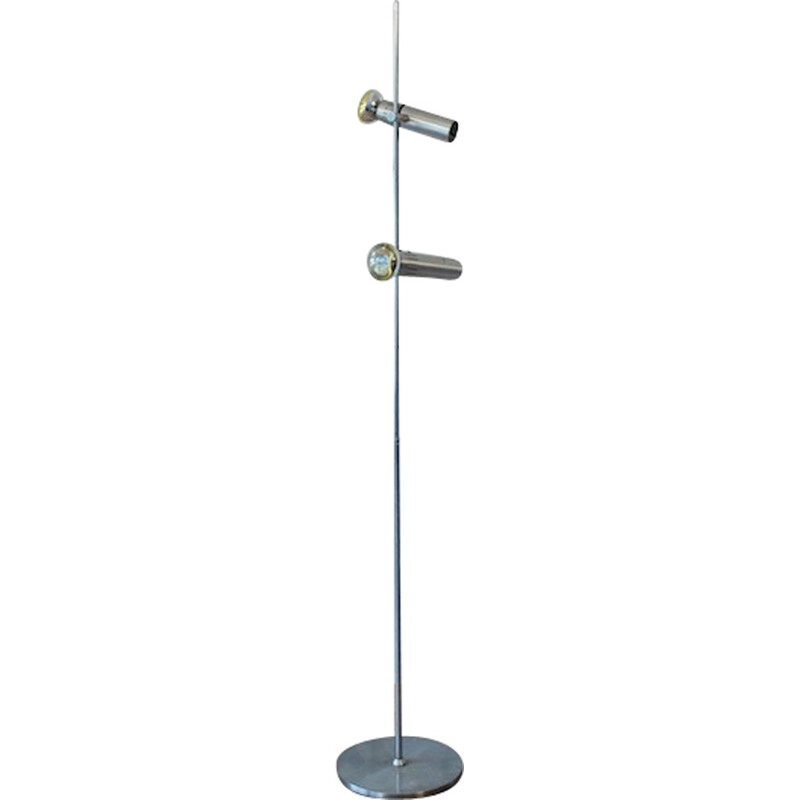 Brushed aluminum 2 spotlights floor lamp - 1970s