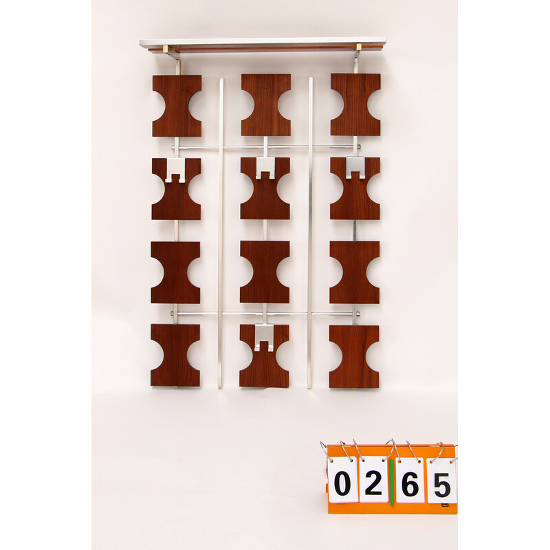 Vintage teak wall coat rack with hat shelf, 1960s