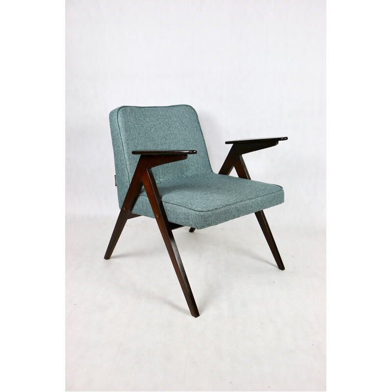 Vintage Bunny fauteuil in blauw tweed van Józef Chierowski, 1970