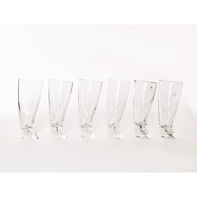 Set of 6 vintage 'Touch Glass' whisky glasses by Angelo Mangiarotti for Cristalleria Colle, 1991