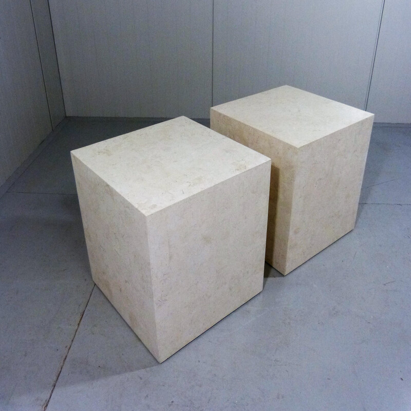 Pair of vintage travertine pedestal tables, Italy 1980