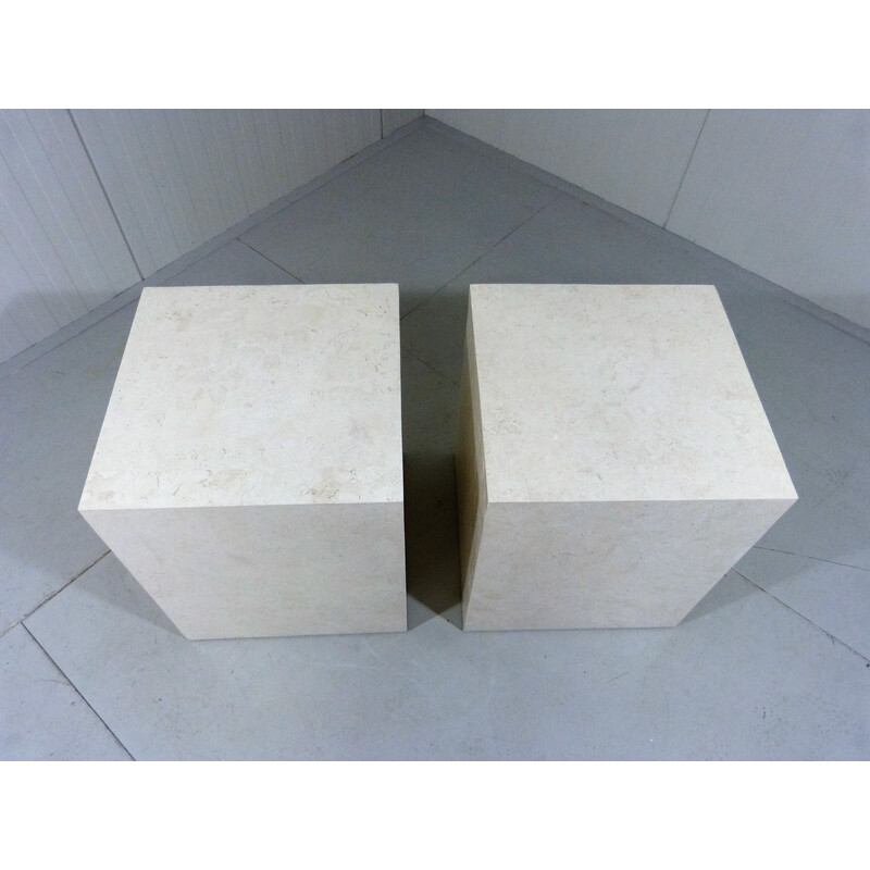 Pair of vintage travertine pedestal tables, Italy 1980