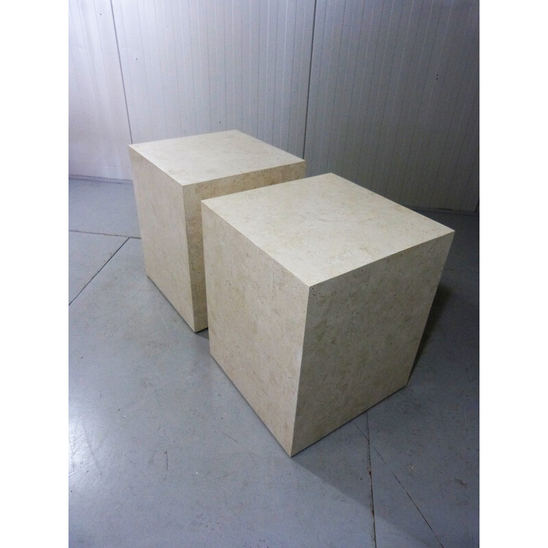 Pair of vintage travertine pedestal tables, Italy 1980