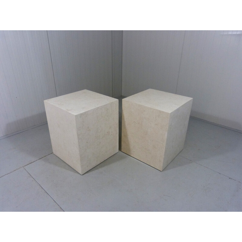 Pair of vintage travertine pedestal tables, Italy 1980