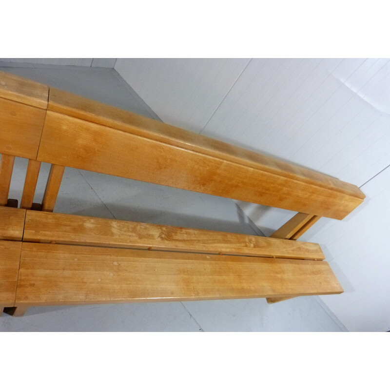 Vintage modernist bench in solid beech wood, 1960