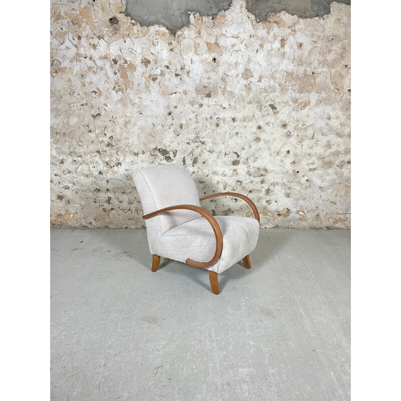 Vintage armchair in wood and white corduroy, 1950