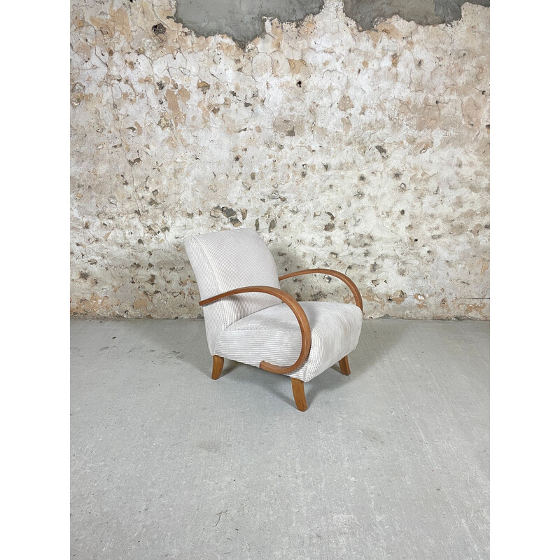 Vintage-Sessel aus Holz und weißem Cord, 1950