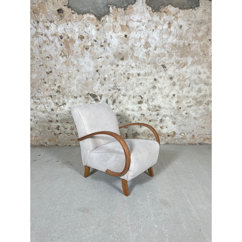 Vintage armchair in wood and white corduroy, 1950