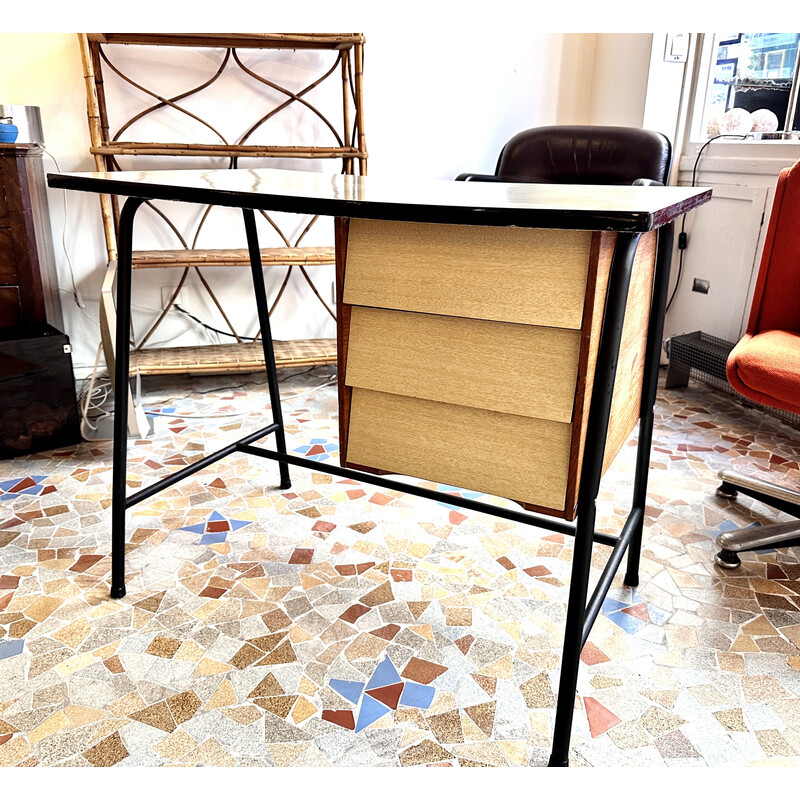 Vintage metal and wood desk, 1950-1960