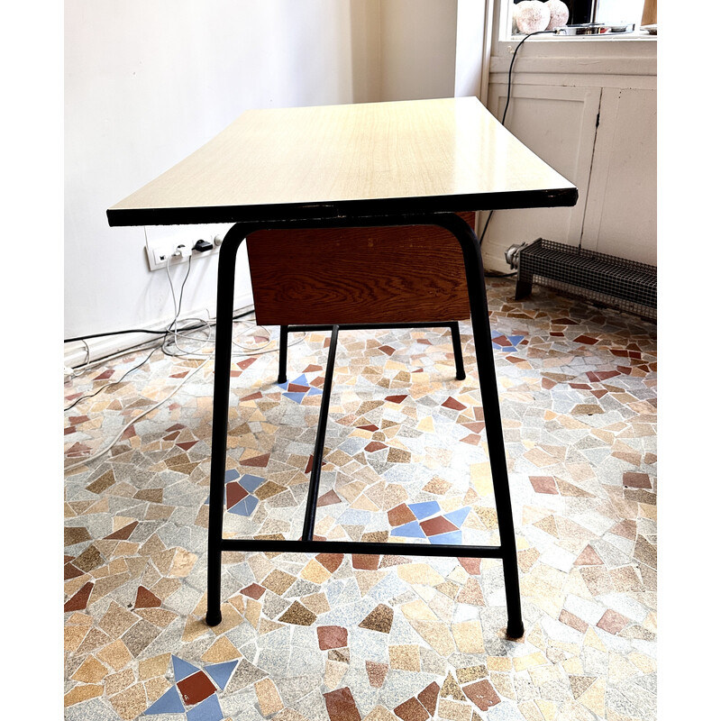 Vintage metal and wood desk, 1950-1960