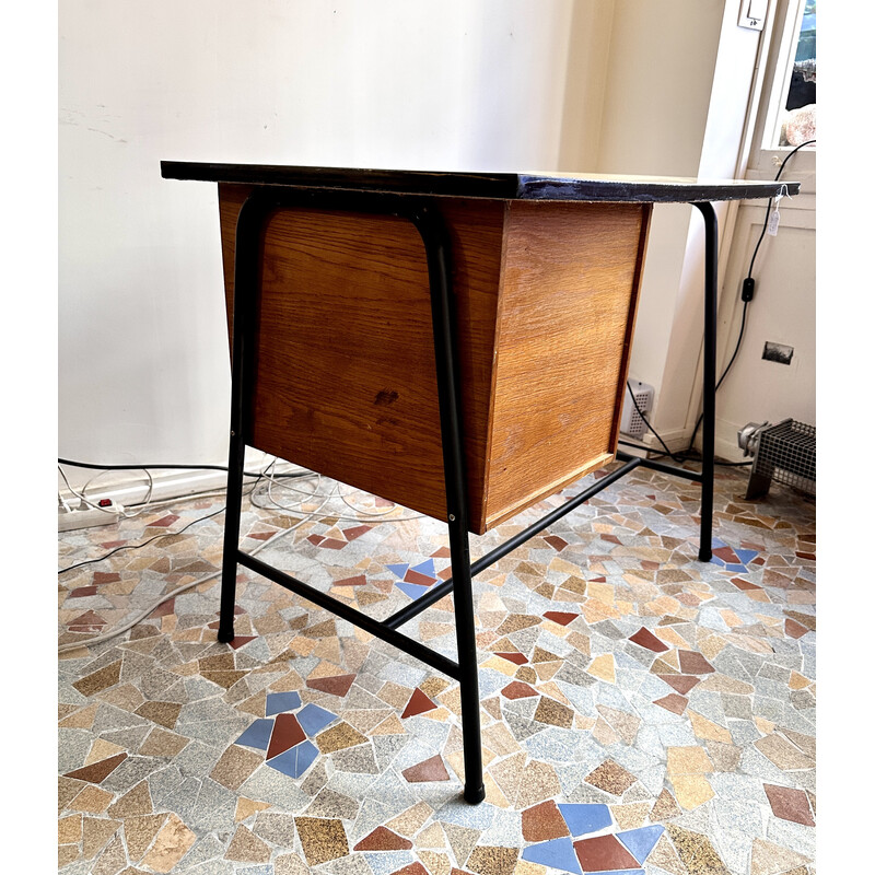 Vintage metal and wood desk, 1950-1960