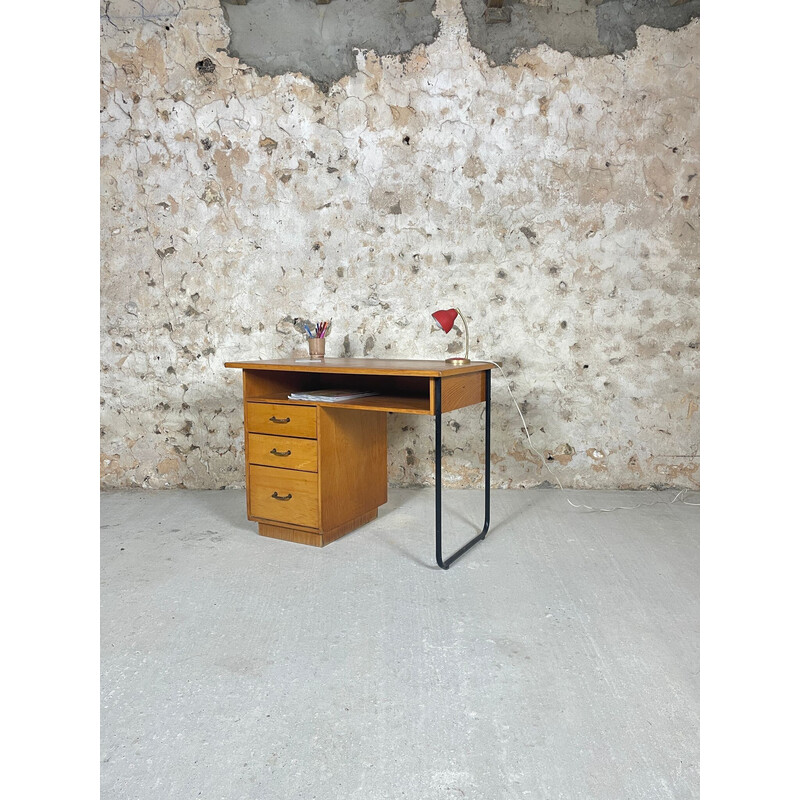 Vintage desk in oakwood and metal, 1950